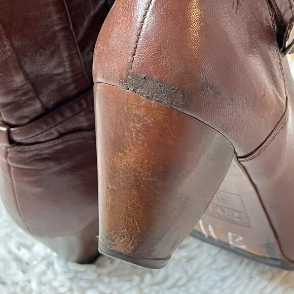 Frye Lisa Slouchy Pleated Pull On Leather Heeled Boots Mid Calf Brown Size 6‎ - Picture 13 of 16